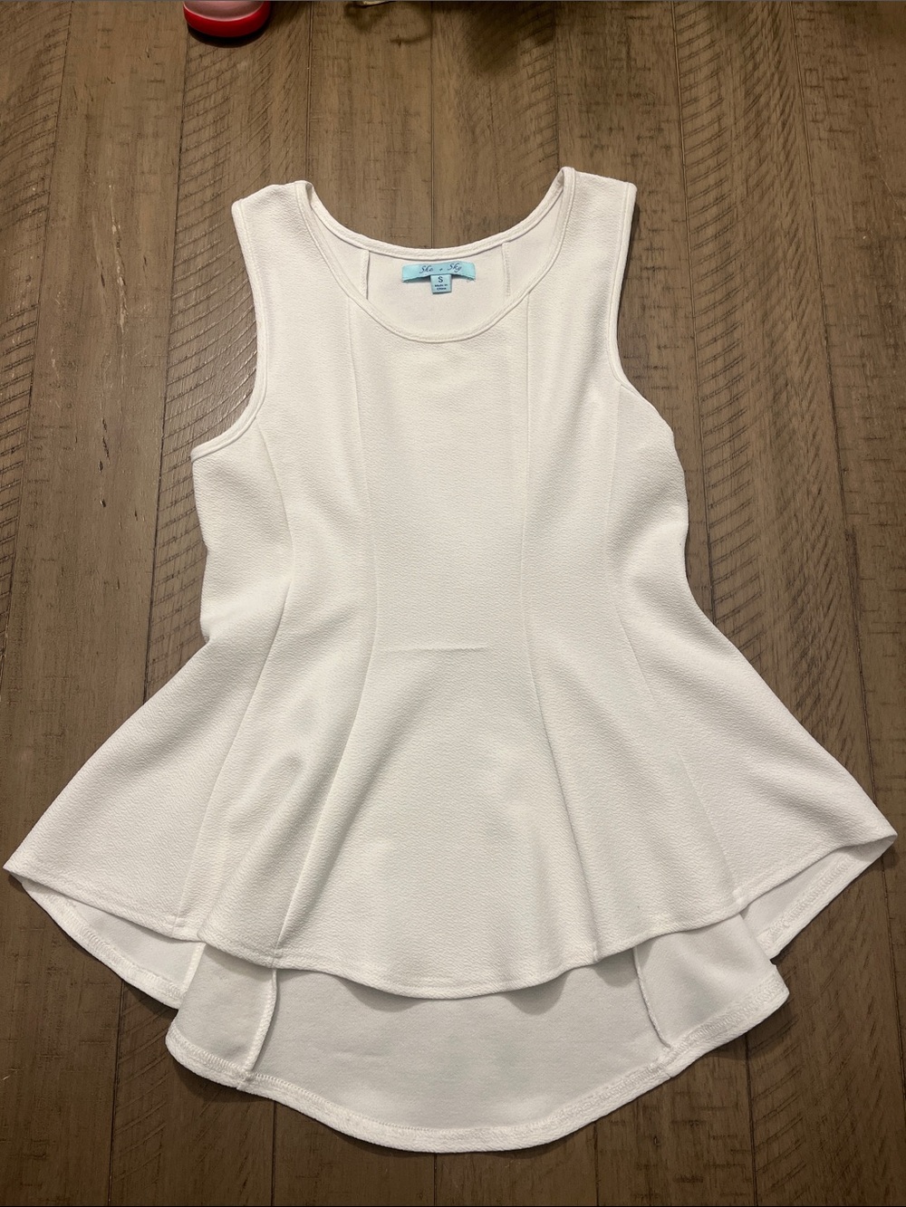 She + Sky White Sleeveless Peplum Tank Top